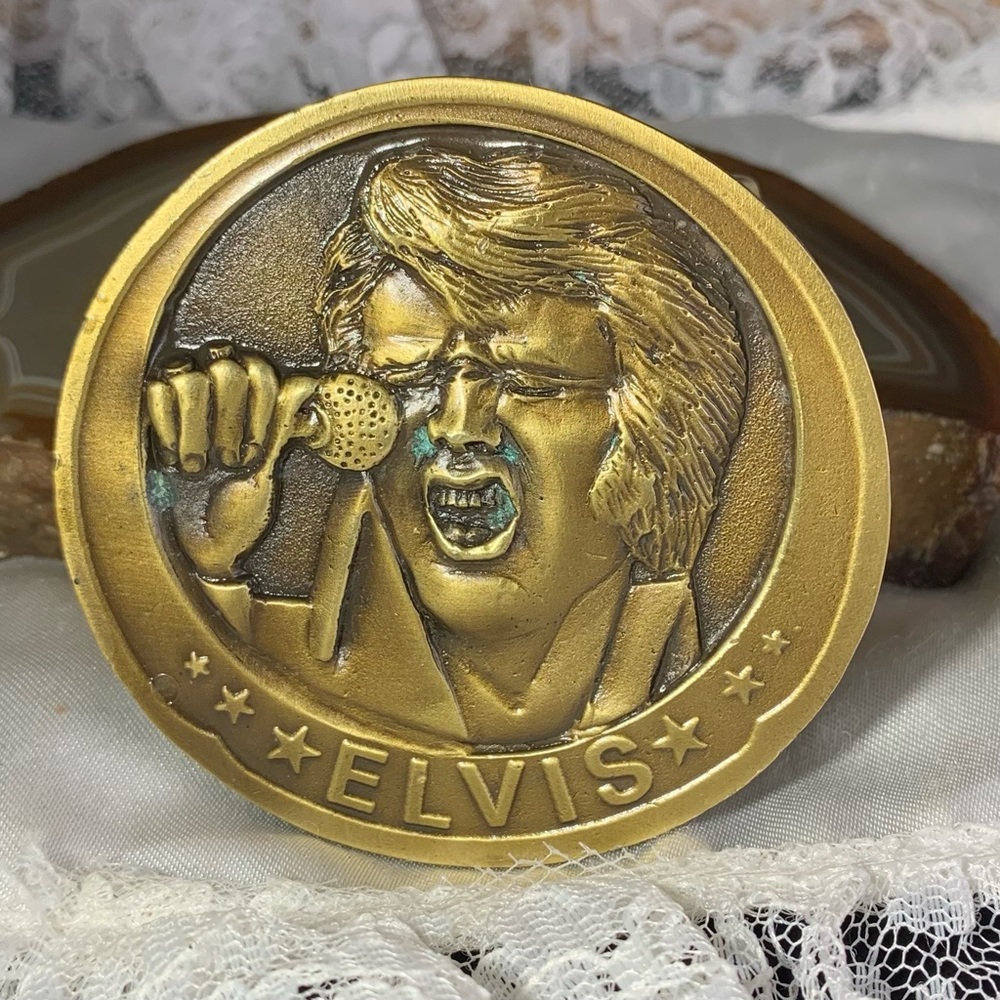 Unique Vintage Brass Plated 1970's  Elvis Belt Buckle